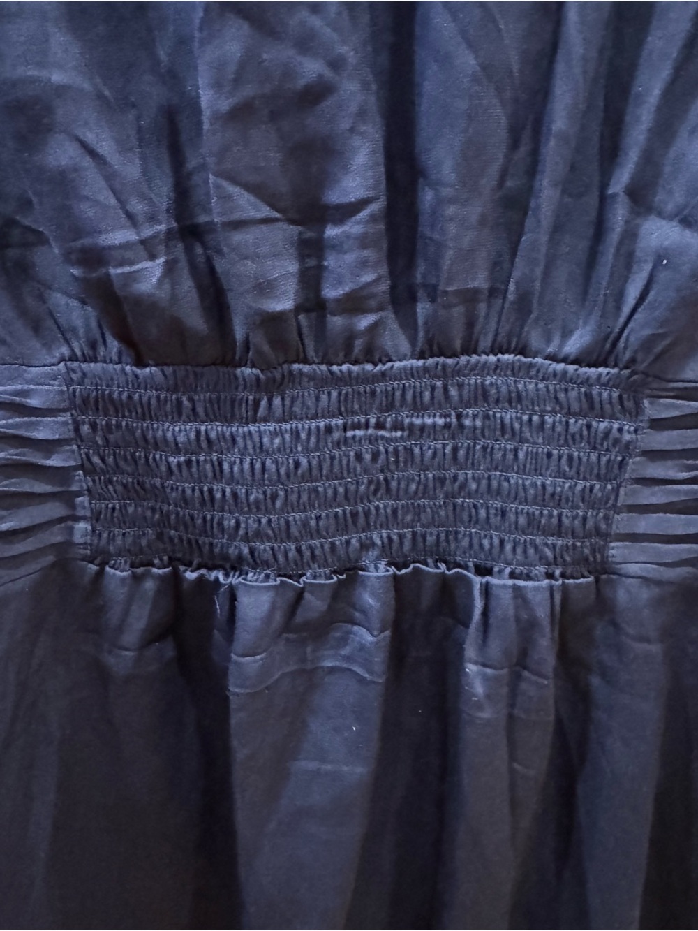 Bebe Midnight Blue Silk blend Ruffled Short-Sleeve Button Front Blouse size Med - Picture 8 of 11